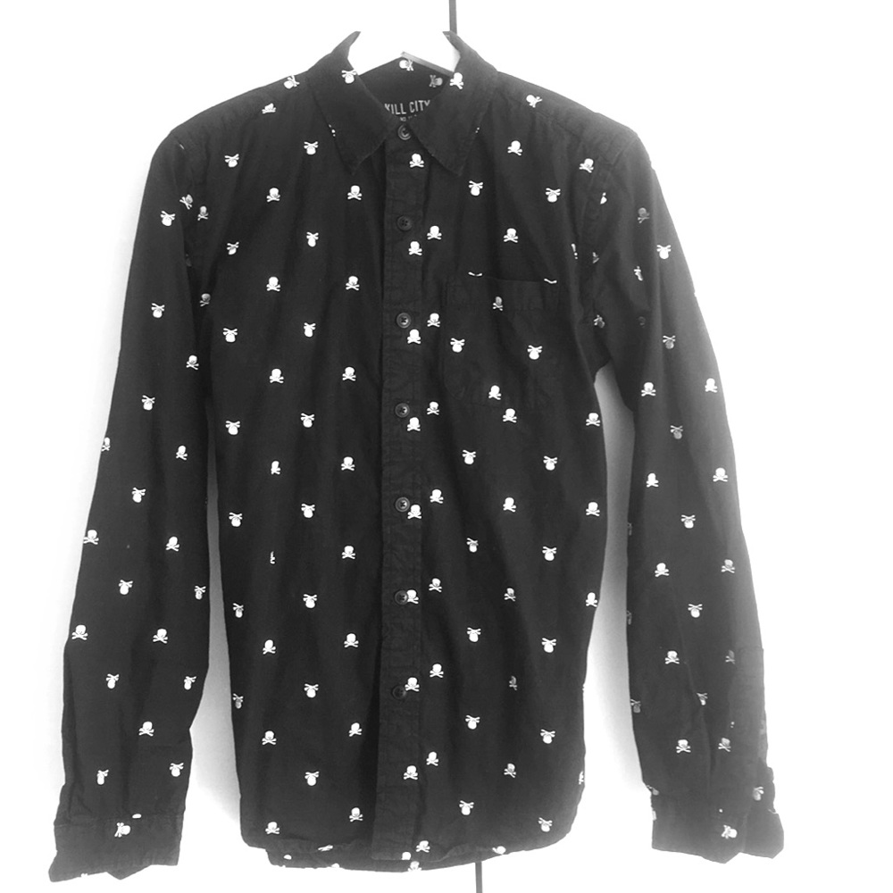 Embroidered Skull Button Up Shirt